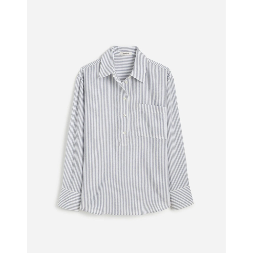 Madewell Drapey Long-Sleeve Popover Shirt in Stripe‎ Blue & White Small NWT